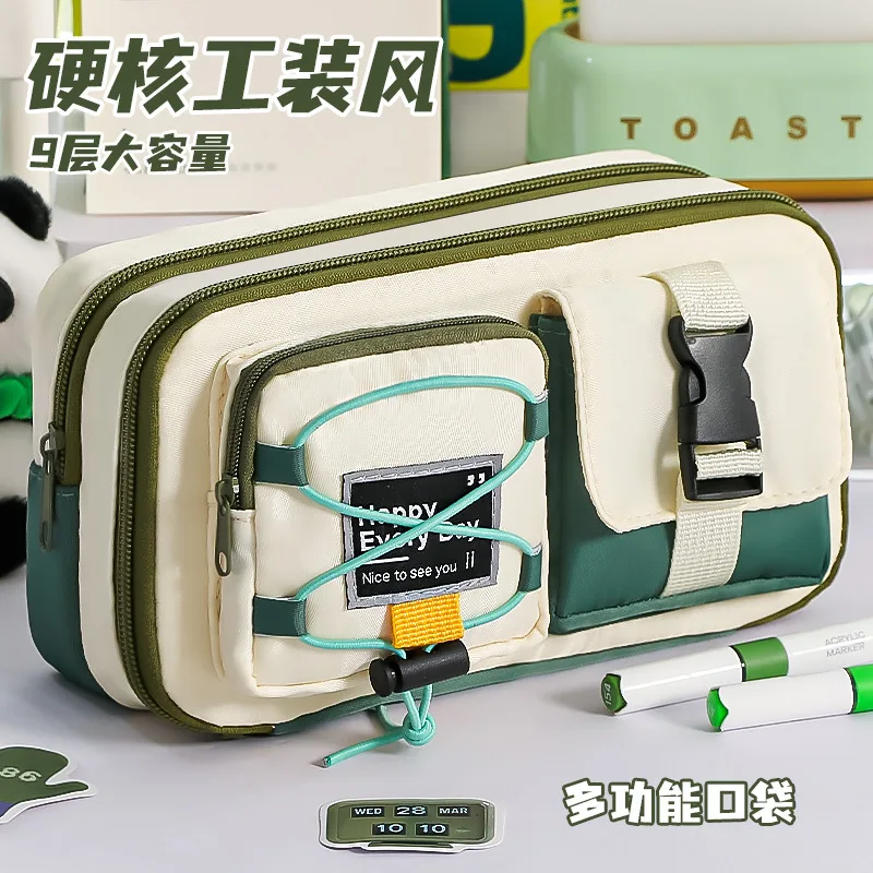 مقلمة ذات سعة كبيرة للطلاب حقيبة أدوات مكتبية محمولة بسيطة مقاومة للأوساخ على الطراز الكوري