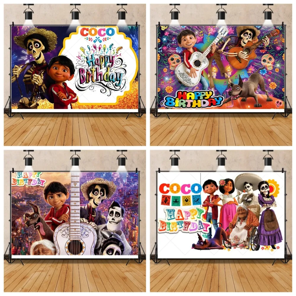 

Coco Skull and Boy Healing Movie Kid Birthday Party Backdrops Child Room Photography Background Poster Decor Banner