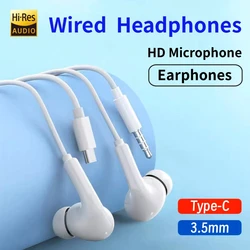 Type C Wired Earphones For 3.5mm AUX In-ear Earbuds Samsung S25 S24 S23 S22 S21 S20 Tablet Xiaomi Huawei VIVO Headphone with Mic