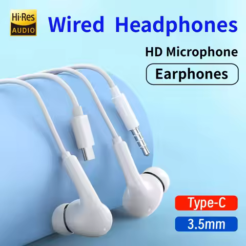 Original TypeC 3.5mm Wired Headphone For Samsung S25 S24 S23 S22 S21 In-ear Earbuds HiFi Stereo Xiaomi Huawei Earphone with Mic