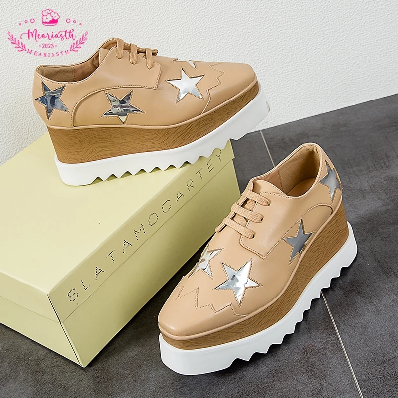 2023 Women flats casual shoes spring moccasin Fashion oxford shoes lady loafers Ladies Lace up platform wedge Shoes plus size 41