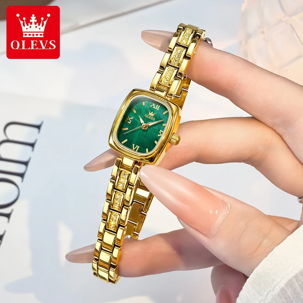 ساعة OLEVS 3695 أصلية مقاومة للماء للنساء من الفولاذ المقاوم للصدأ مضيئة على الموضة الأصلية كوارتز ساعة يد فاخرة للنساء هدية