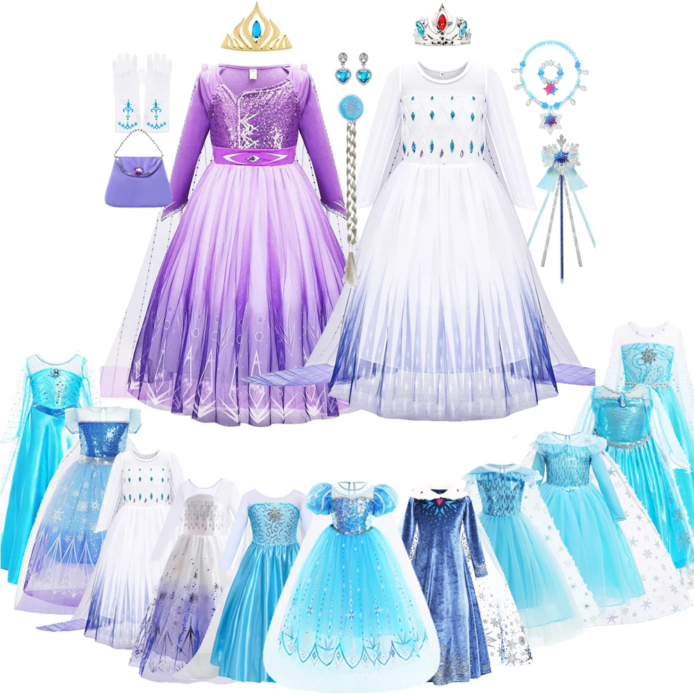 Elsa Costume Girl Kids Princess Dress for Girls Birthday Anna Cosplay Party Long Cape Dress 3 4 5 6 7 8 9 10 Years