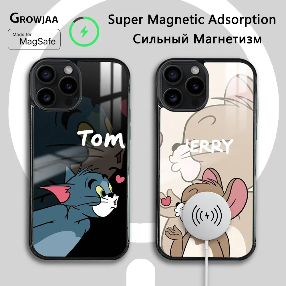 T-Tom And J-Jerry Blow a Kiss Phone Case For iPhone 16 15 14 13 12 11 Pro Max Plus Mini Magsafe Mirror Wireless Magnetic Cover