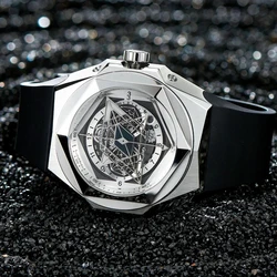 Reef Tiger/RT Black Shark Series Sports Watches For Men Steel Hexagon Multifunction Automatic Mechanical Watch Waterproof Clock