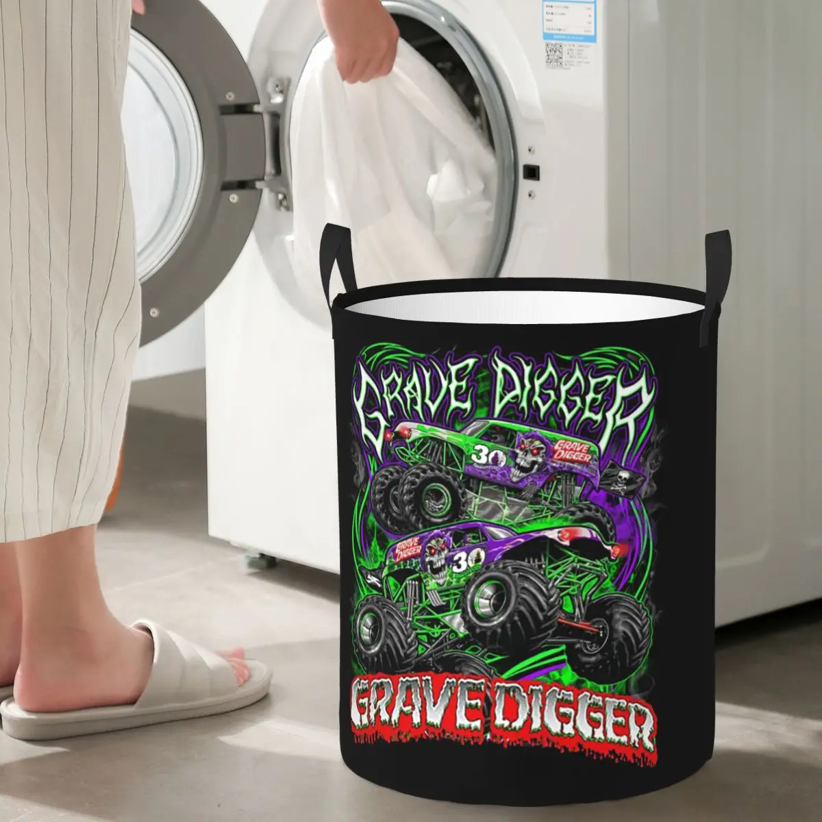 Cestas plegables para la ropa sucia Monster Jam Grave Digger Monster Truck, cesta de almacenamiento para artículos diversos, caja grande impermeable