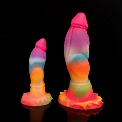 FAAK New Luminous Tiny Dildo With Suction Cup Glow in Dark Colorful Knot Penis For Beginners Female Masturbator Anal Massage