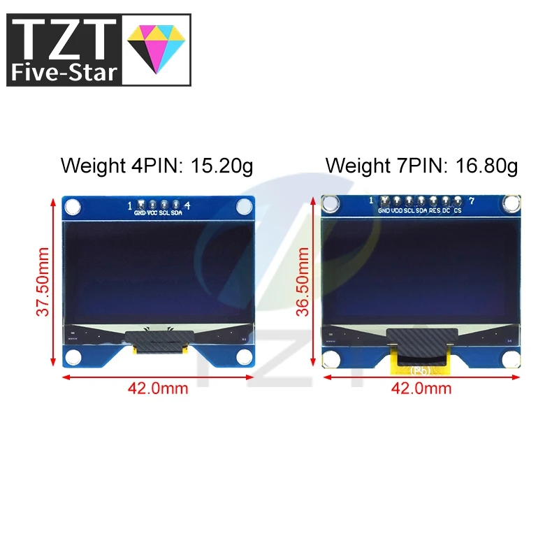1.54 inch 4PIN 7PIN White Blue Yellow OLED Screen Module TZT  CH1116 / SSD1309 Drive Compatible for SSD1306 SPI Interface 128*64