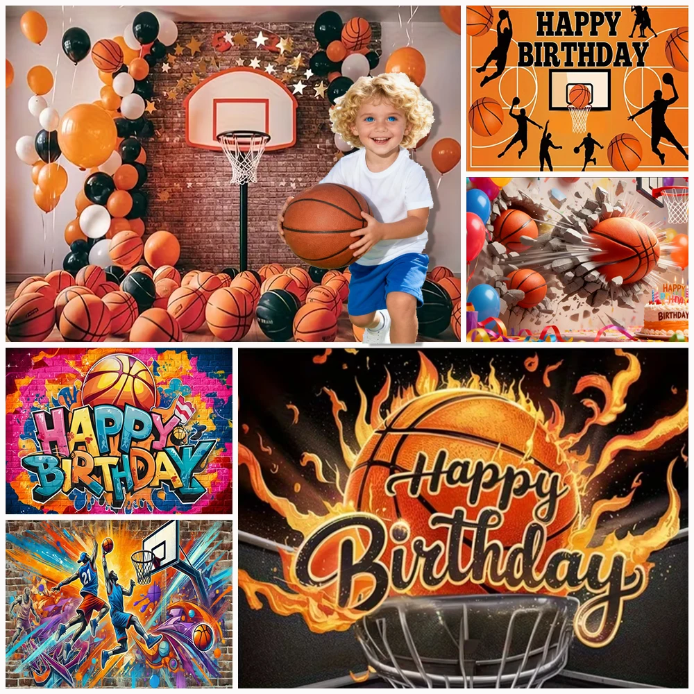 

Basketball Field Stadium Kids Birthday Party Decoration Sports Game Background Photo Backdrop Boy Room Hot-blooded Doodle Banner
