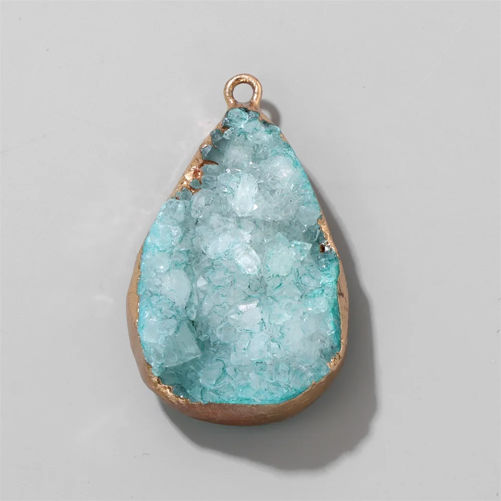 1PC Natural Agate Geode Pendant 25x38mm Dyed Blue Crystal Cluster Pendants Unique Gemstone Jewelry for Diy Necklace Earrings view 6