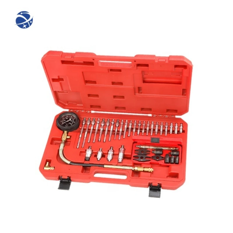 Compression Tester with a Hydraulic Gauge Universal Injector and Glow Plug Adapters