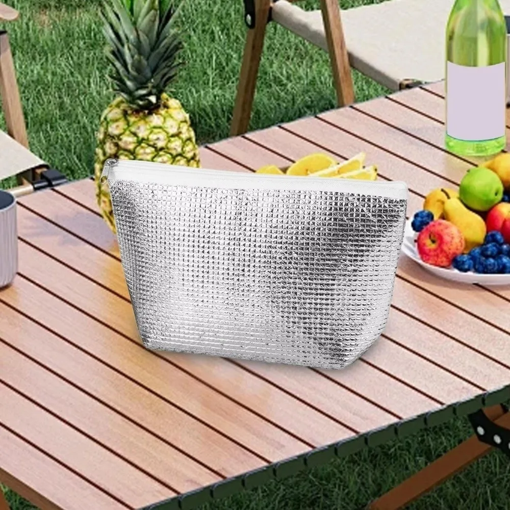 Durable Aluminum Foil Thermal Lunch Bag Waterproof Leak Proof Zipper Thermal Bag Cold Proof Thickened Lunch Box Bag Travel