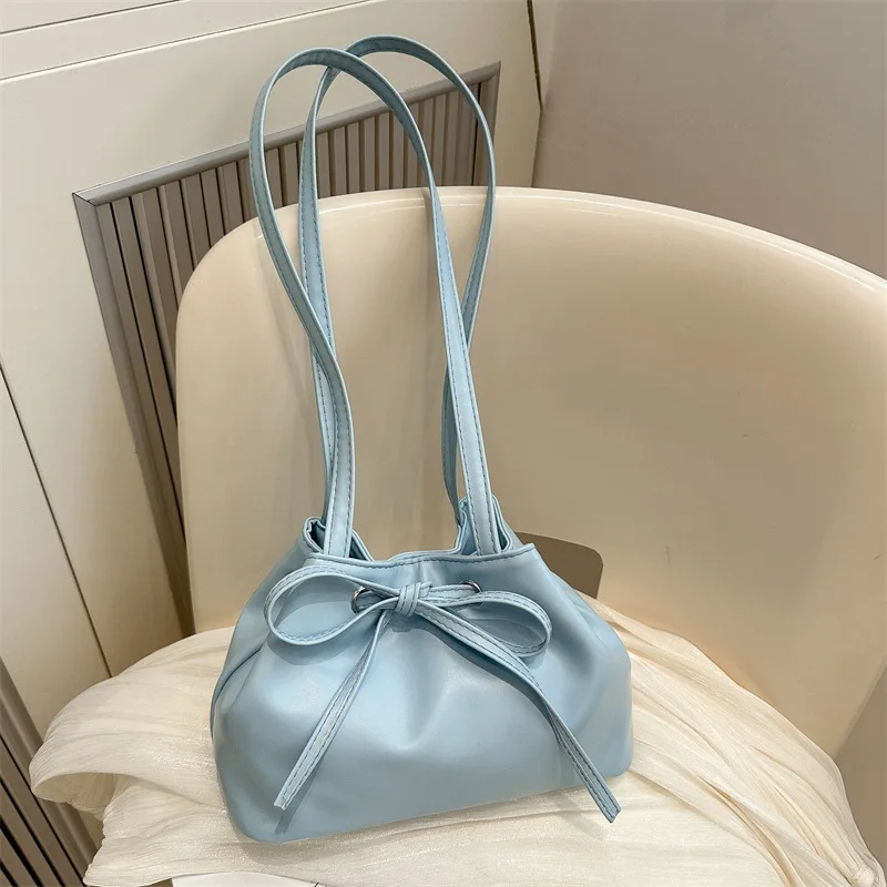 Wrinkled Underarm For Women New Versatile Shoulder Bag, Niche Bow Handheld Bucket Bag Fashion exquisite Simplicity