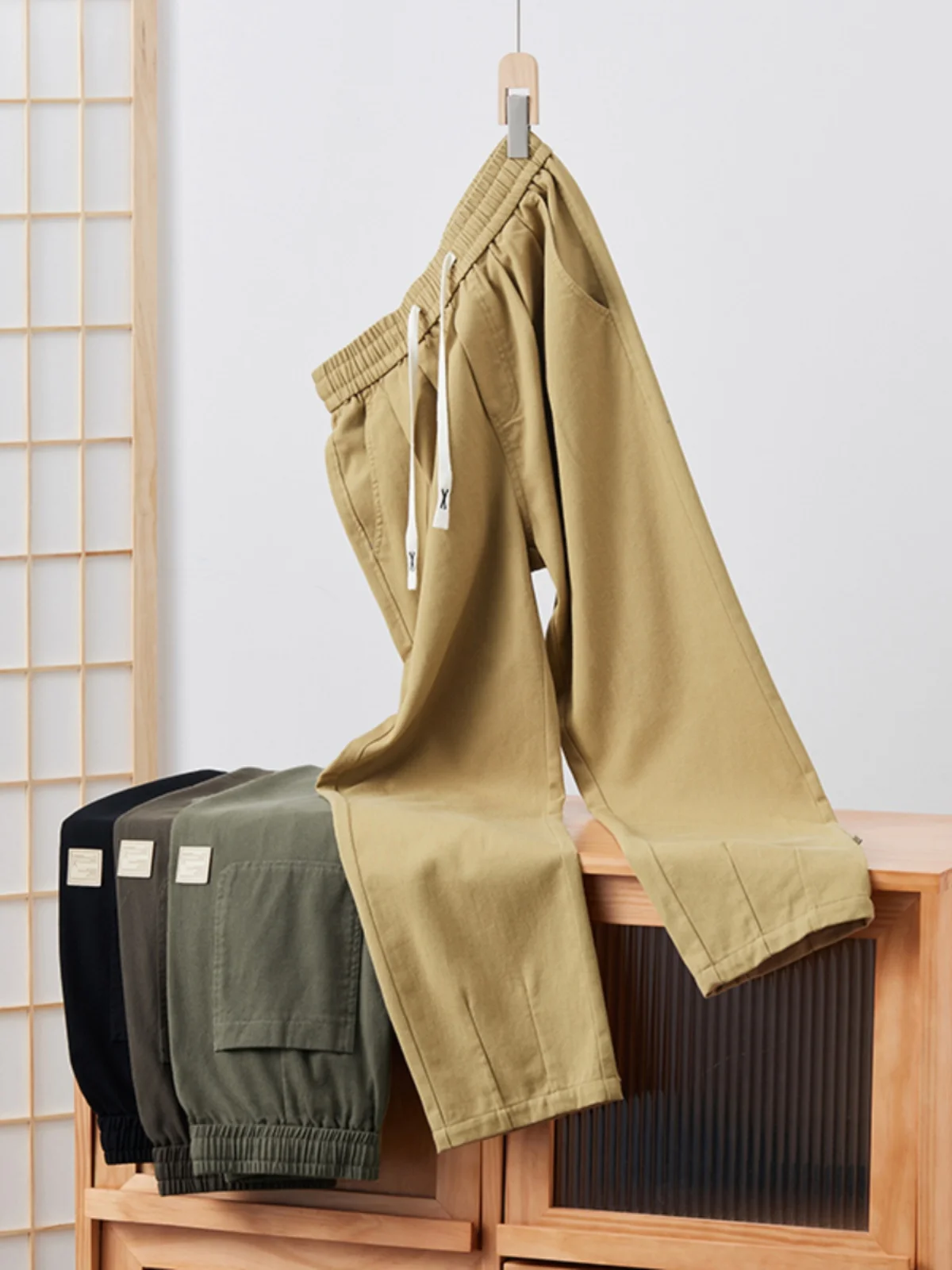 

Khaki Pure Cotton Men's Summer Thin Retro Workwear Pants Casual Straight Loose Fit Breathable Faionable Straight Leg Casual...