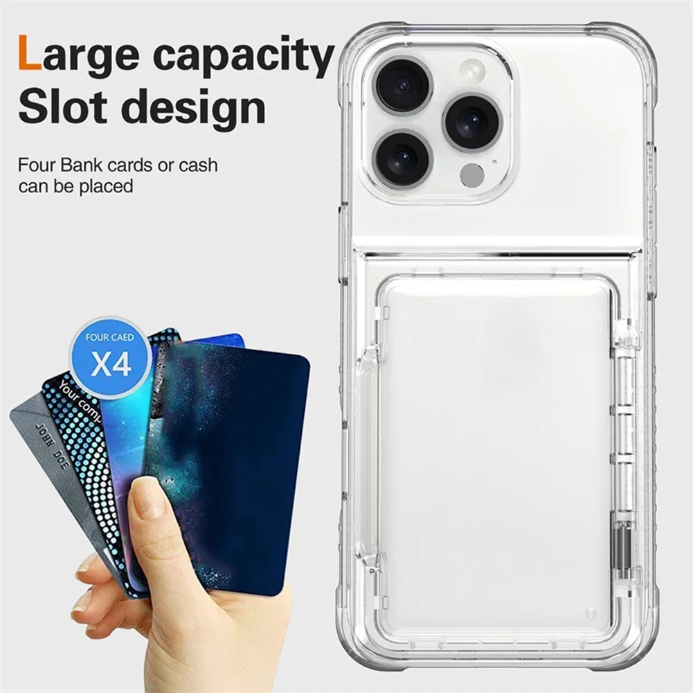 

For Phone 16 Pro Max Transparent Large Capacity Card Slot Bag Holder Case Soft Wallet Cover New Mobile Phone Accessories