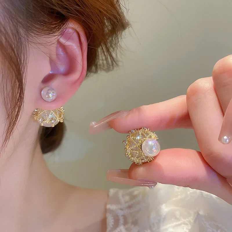 

Shiny Double-sided Mermaid Princess Pearl Earrings Fashion Exquisite for women Goldend Earrings Jewelry Gift