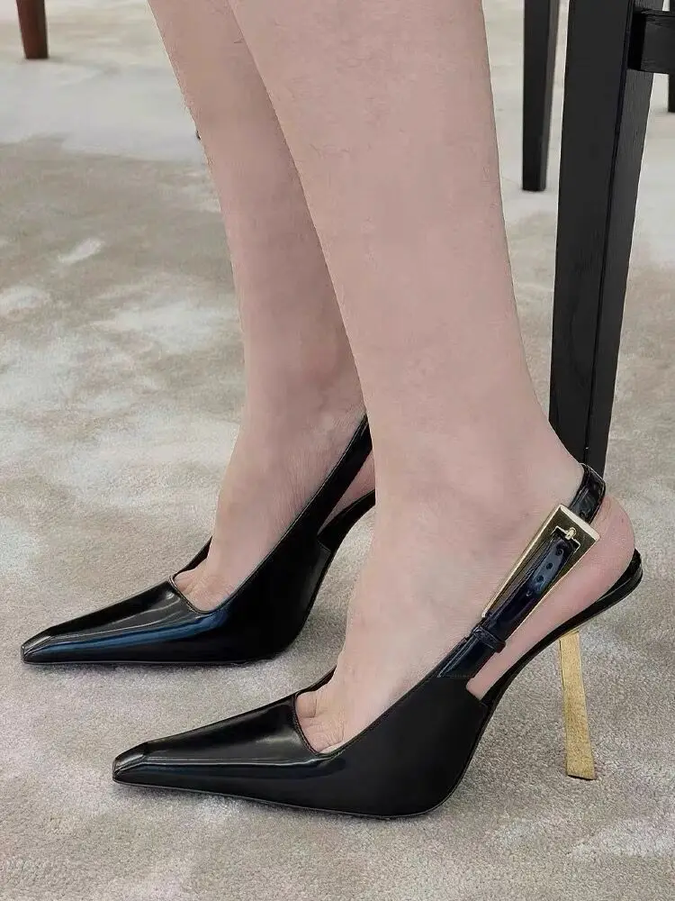 Pointed Stiletto Heels Women Pumps Patent Leather 2024 Summer Designer Mule Sandals Elegant Sexy Office High Heels Women Shoes