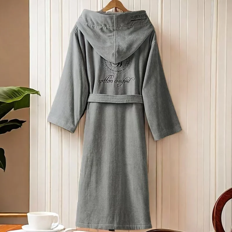 Winter Women Bathrobe Hooded Men Autumn Thick Warm Towel Fleece Sleepwear Long Robe Hotel Spa soft Long Nightgown Kimono robe