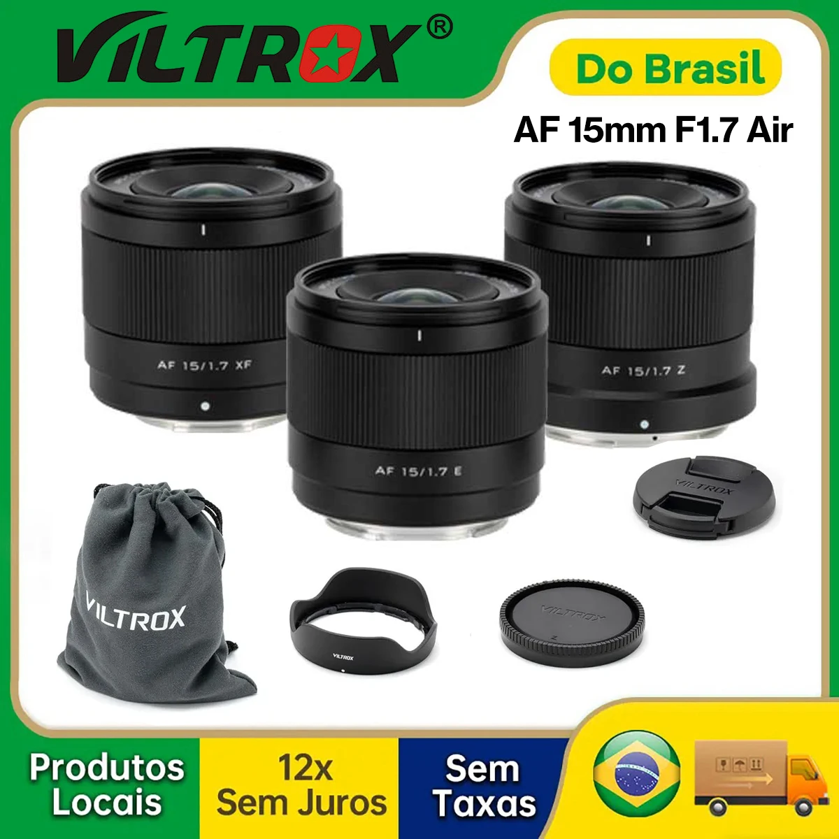 【Do Brasil】Viltrox 15mm F1.7 Air Auto Focus APS-C Prime Lens para Fuji xm5 X-T5 X-T30 II Nikon Z ZFC Z50 Z7II Sony zve10 II a7i