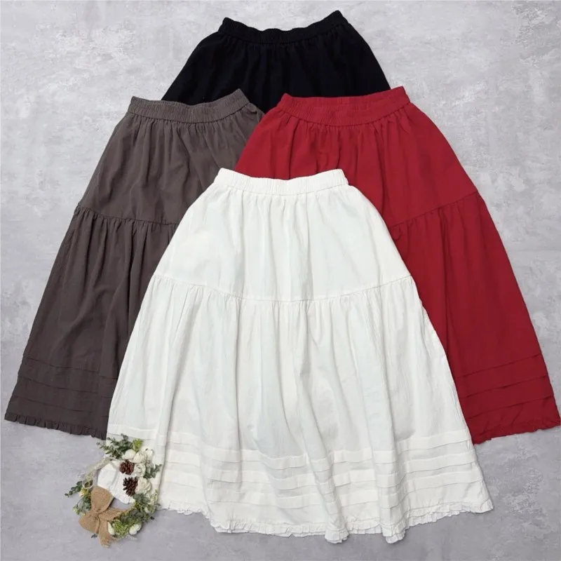 

Johnature повседневная простая плиссированная юбка-миди с рюшами для женщин, новые весенне-осенние свободные универсальные многослойные юбки с эластичной резинкой на талии