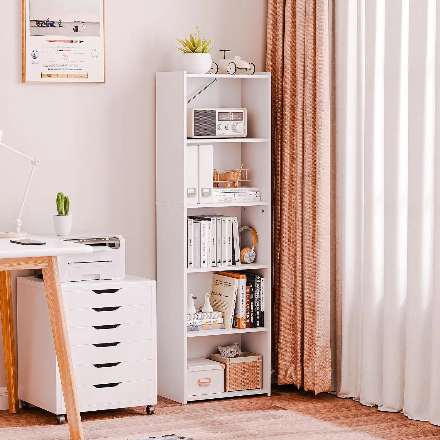5-Tier Open Bookshelf 52 Inch Tall Storage Display Shelf Home Office Library, Customized