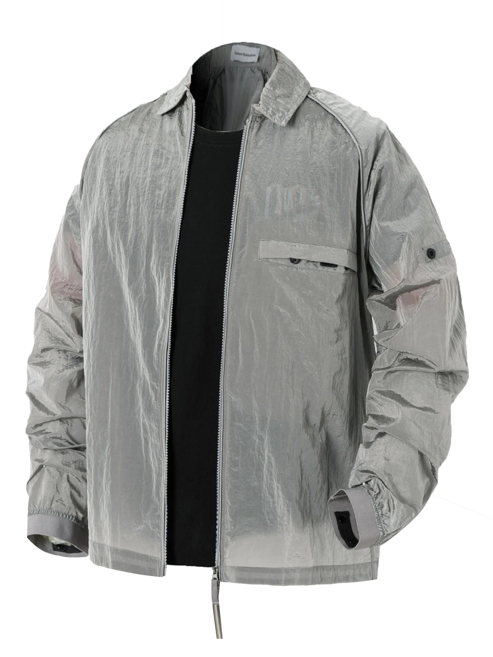 

Metallic Nylon Thin Autumn Jaet Faionable Casual Outdoor Leisure Men's Collared UV Protection Lightweight Long Sve