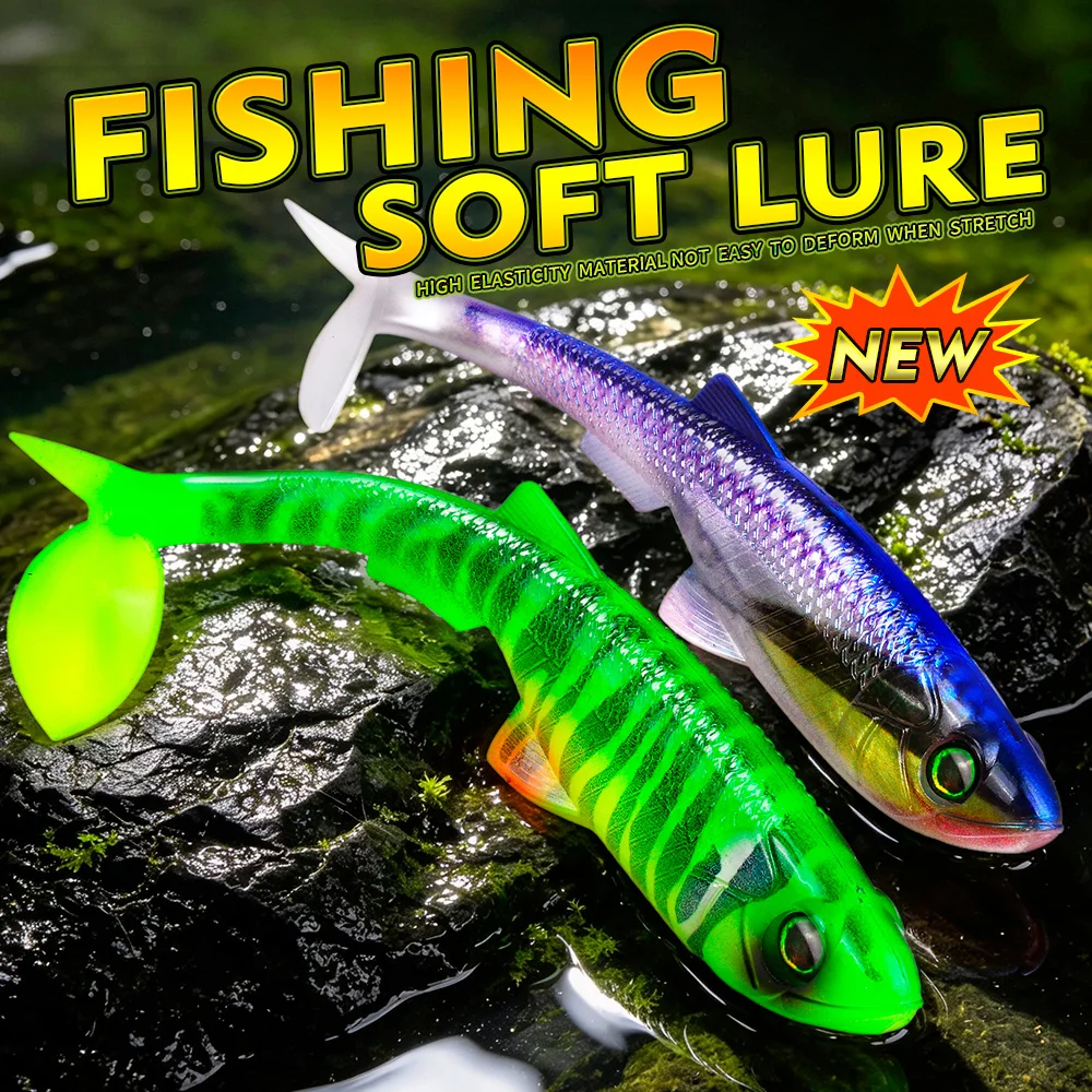Sunlure 2/5/8 Stück T-Tail Weichköder mit 3D-realistischen Fischaugen, Swimbait, künstlicher Silikon-Shad-Köder für Bass, Salzwasser-Angelzubehör – Detail 1