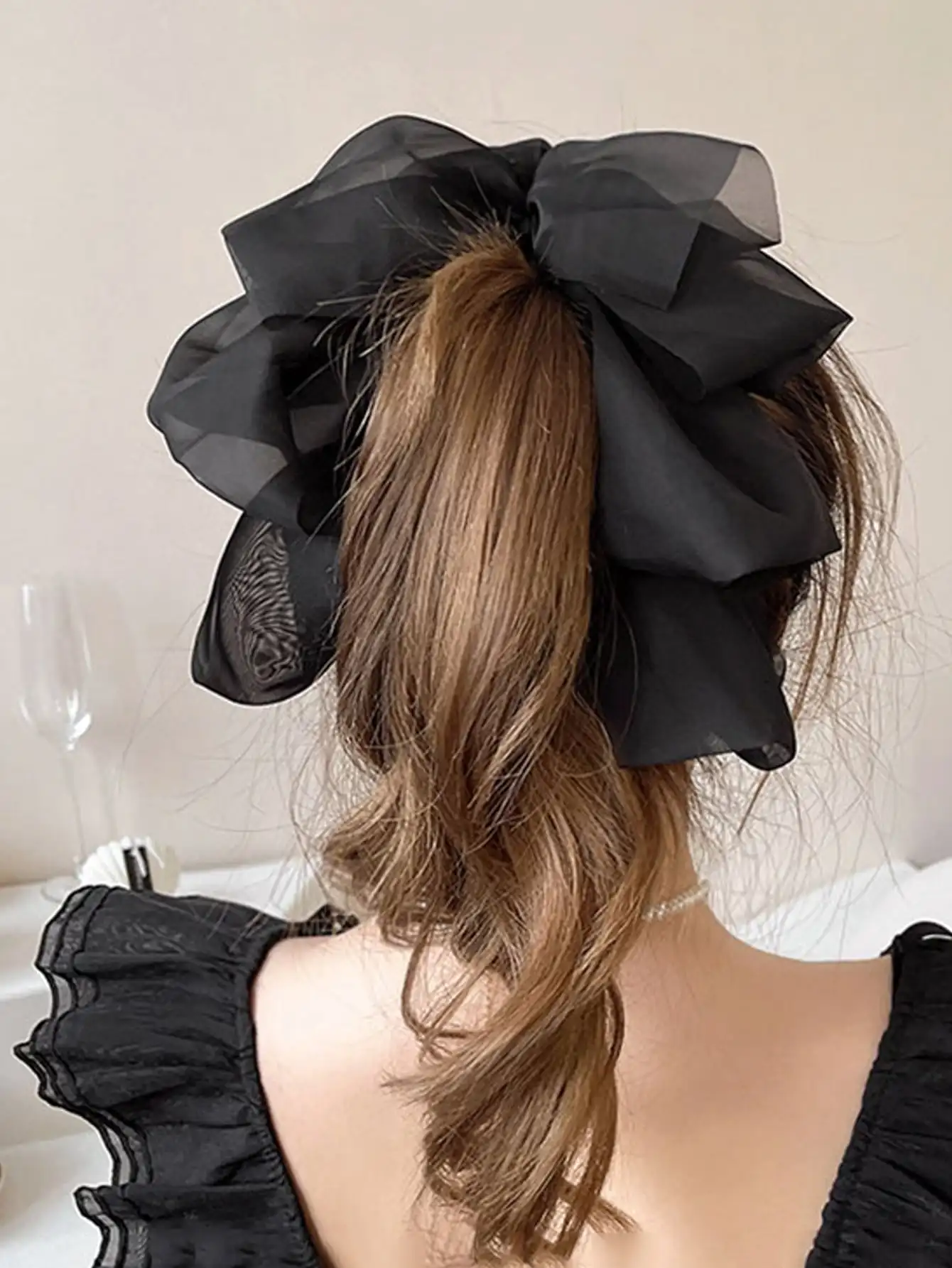 1 قطع الأزياء الصلبة الشيفون شبكة القوس الشريط الموز مقاطع الشعر للنساء الفتيات حزب إكسسوارات الشعر #2