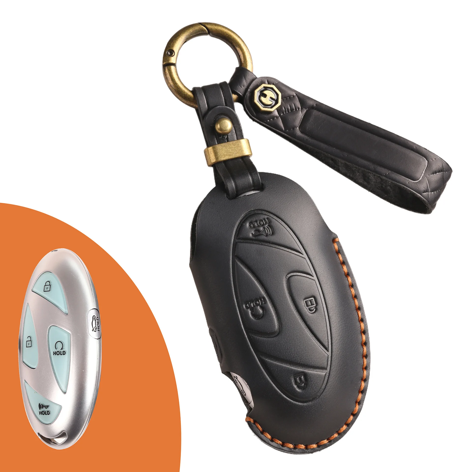 Smart Car Key Case Cover for Hyundai Grandeur GN7 Kona Ev Year 2023 Genuine Leather Keyring Fob Shell Accessories Keychain