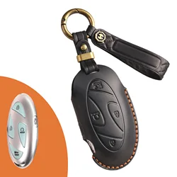 Smart Car Key Case Cover for Hyundai Grandeur GN7 Kona Ev Year 2023 Genuine Leather Keyring Fob Shell Accessories Keychain