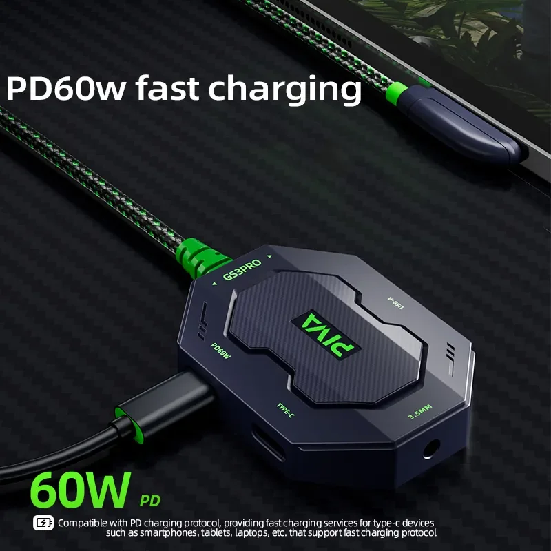 منحني المكونات 4 في 1 PD 60 واط شحن سريع USB محول نوع-C إلى 3.5 مللي متر محور نوع C الكوع لعبة محول الكمبيوتر المحمول أقراص إمدادات الطاقة