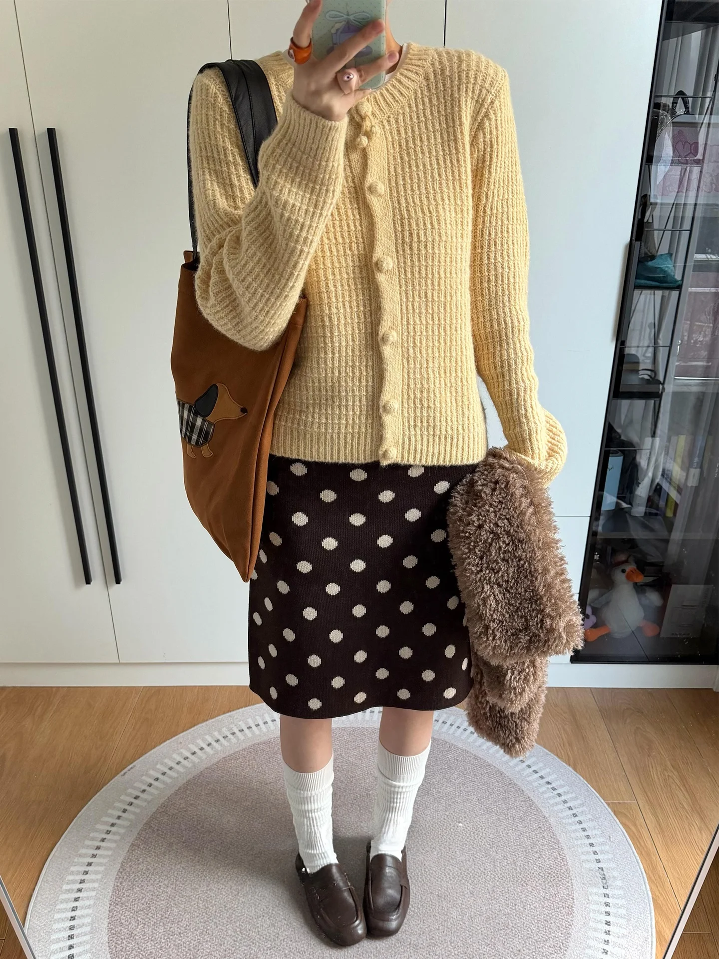 

Brown Polka Dot Knitted Skirt Women's Spring Fashion Handmade Weave Slimming Knitted Dress Midi Skirt Elegant Women's Skirt