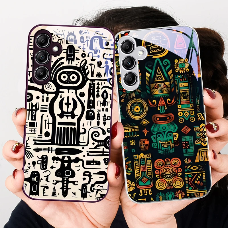 Mysterious Totem Color For Samsung Galaxy A01 02 03 Core A04 A14 4G A13 54 34 31 20 25 23 22 5G S21 Ultra S20 glass phone case