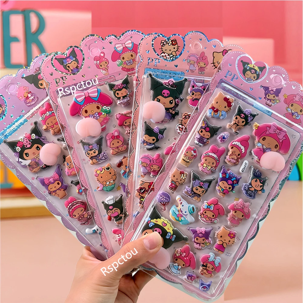 4 pièces peau noire Sanrio pincable fesses autocollants mignon Kuromi ma mélodie dessin animé 3D bulle décalcomanies bagages cahier téléphone autocollant
