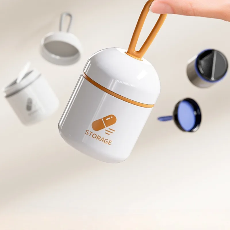 

Портативный органайзер для таблеток с отделением, крошечный дорожный футляр для лекарств с ручкой, компактный, легкий для таблеток, витаминов, капсул