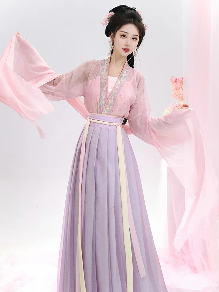 Hanfu chino estilo Jin para mujer, primavera y verano, con blusa plisada y falda entrelazadora, traje clásico con encanto para chica adolescente
