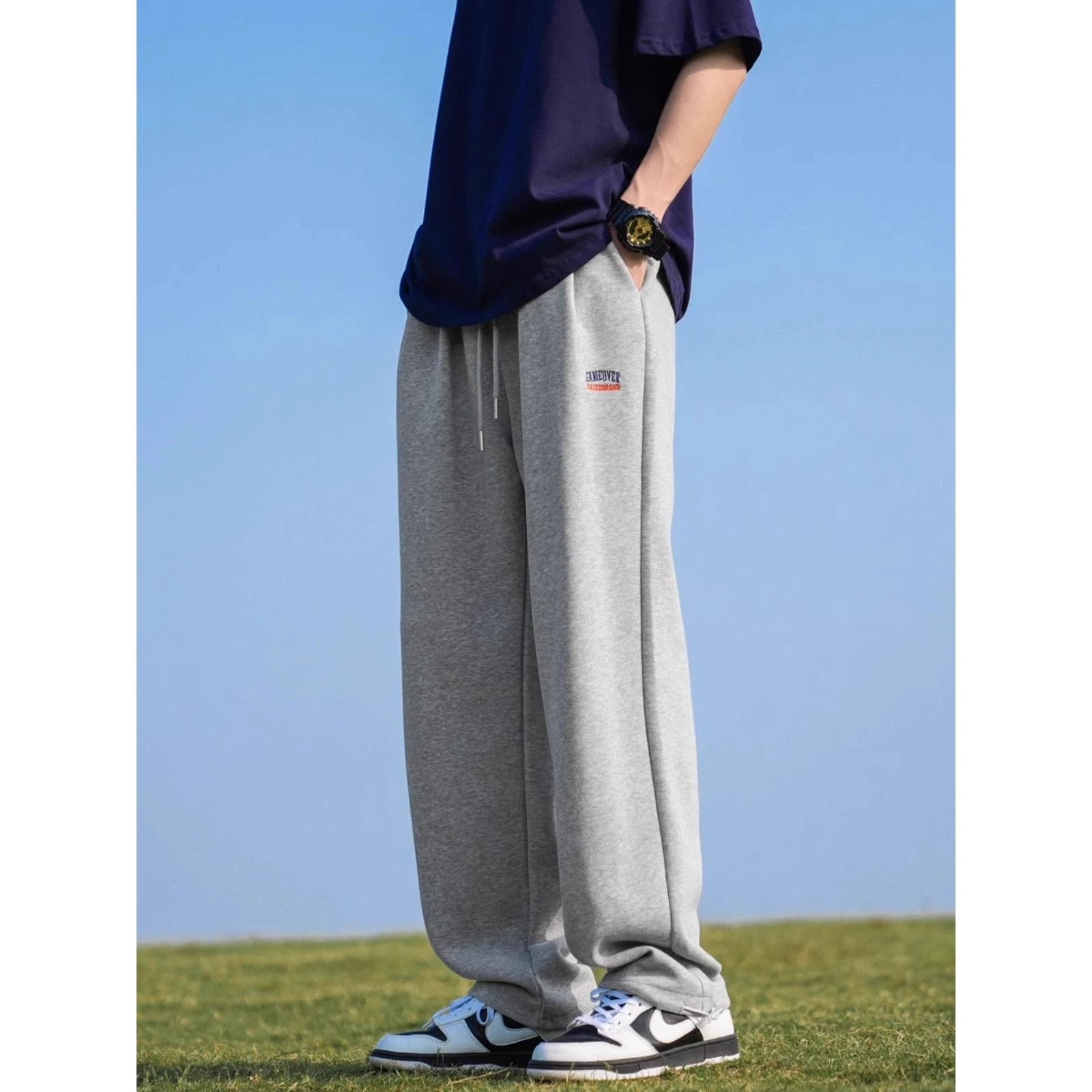 

Loose Casual Men's Sweatpants Extra Large Size 300 Pou ey Straight Leg Sports Pants Autumn Dra Loose Long Trousers