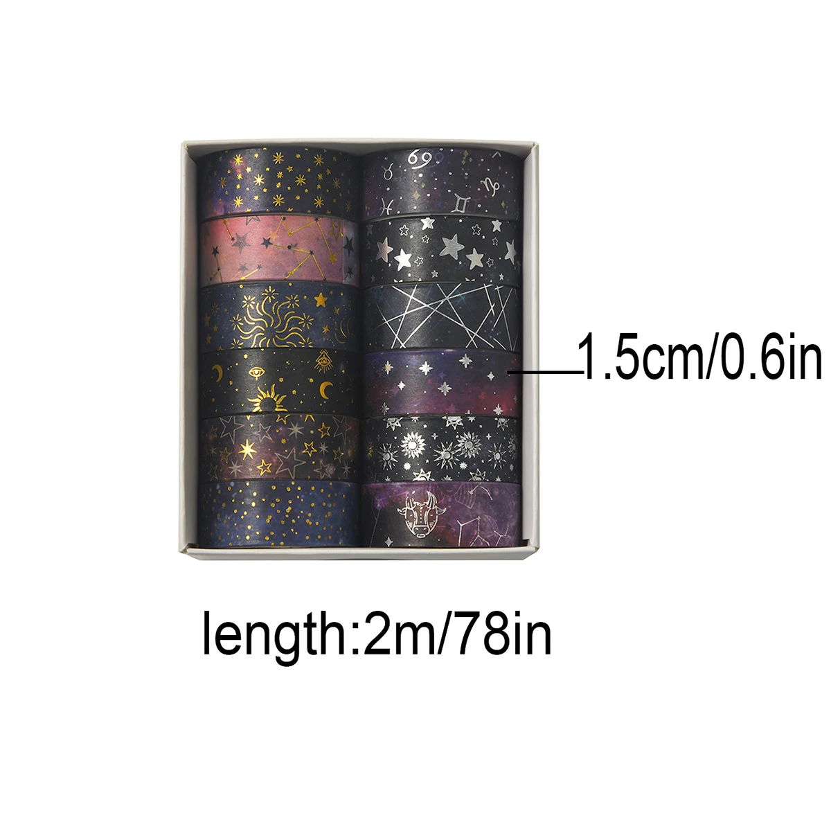 12-Roll Retro Starry Sky Washi Tape Set, 2M Long / 1.5CM Wide, Stationery Supplies and Gift Decoration, A Gift for Friends view 2