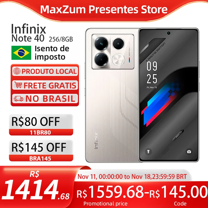 Infinix Note 40 BMW Racing Edition 256GB ROM / 8GB RAM Versão Global | Smartphone 4G, Câmera 108MP, Carregador 45W