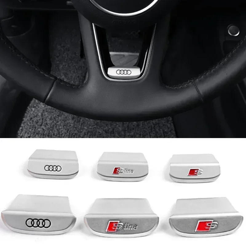 Round/ D Shaped Car Steering Wheel Decals Decorative Sticker for Audi Sline Logo A3 A4 A5 A6 Q3 Q5 Q7 Q2L Nameplate Accessories