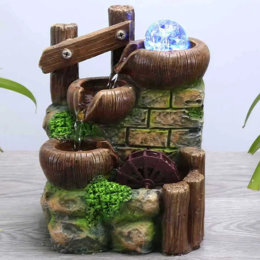 

Полимерный настольный фонтан, имитация текущей воды, ландшафтное настольное украшение для дома, отеля, офиса, розетка европейского стандарта