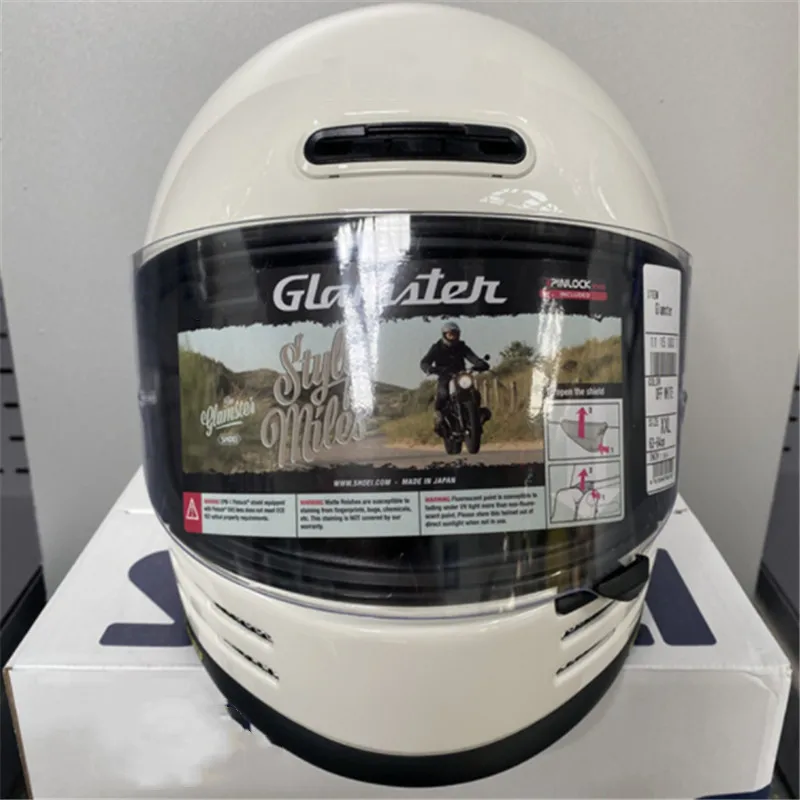 Glamster 06 Glossy White Motorcycle Helmet Retro Cruise Latte Free Climbing Full Face Helmet