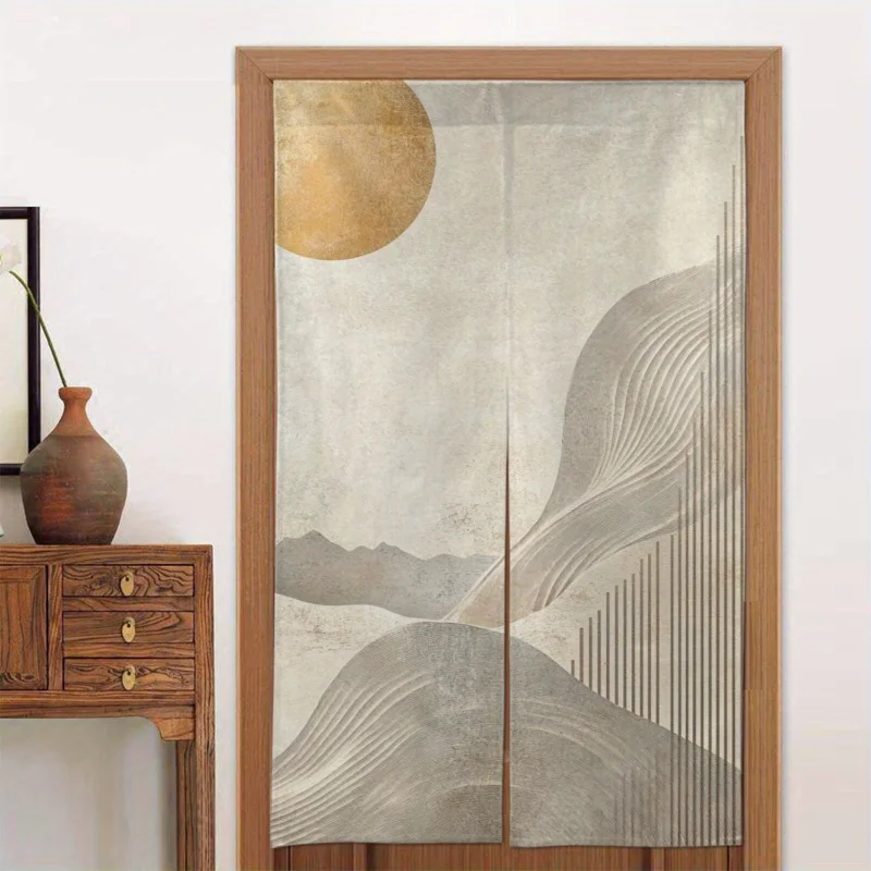 VIKAMA Japanischer Wabi-Sabi Abstrakter Landschafts-Wandteppich Natürliche Textur Berge Mond Atmosphäre Schlafzimmer Eingangsbereich Wandbehang