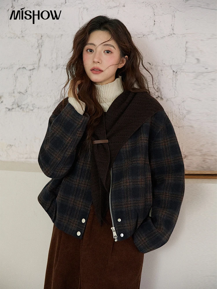 

MISHOW женские синие сетчатые куртки 2025, зимняя модная куртка с отложным воротником и длинными рукавами, свободная короткая верхняя одежда MXE86W0929