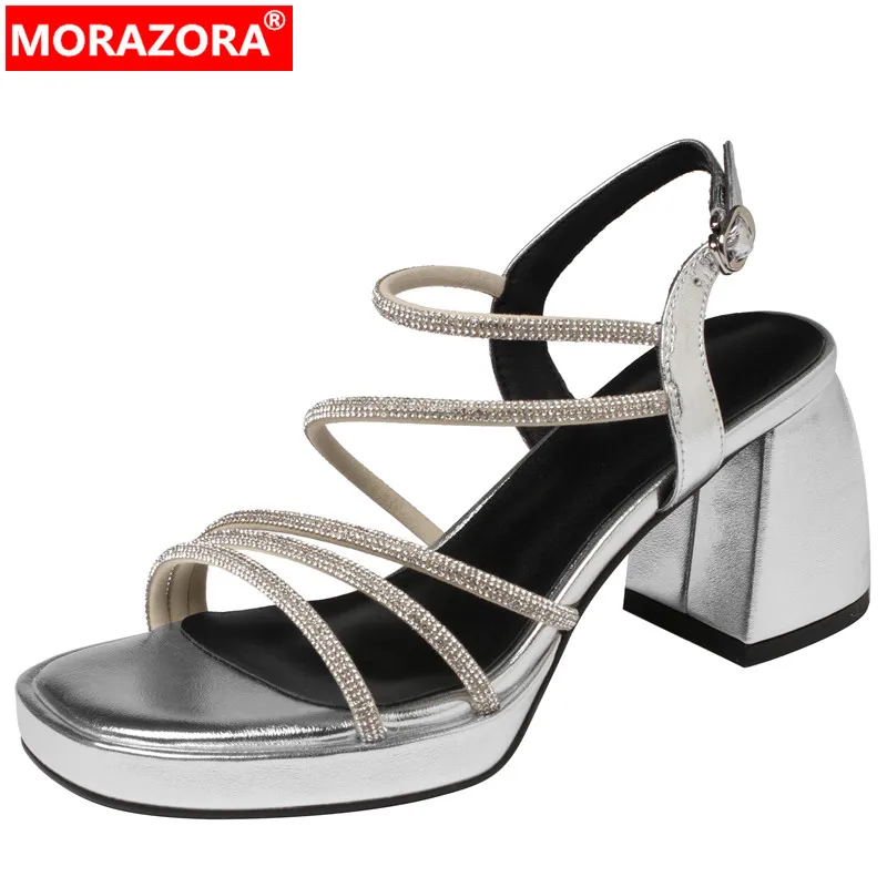 

MORAZORA 2024 New Synthetic Buckle Slingbacks Women Sandals Ladies Bling Nightclub Shoes Thick High Heels Platform Sandals