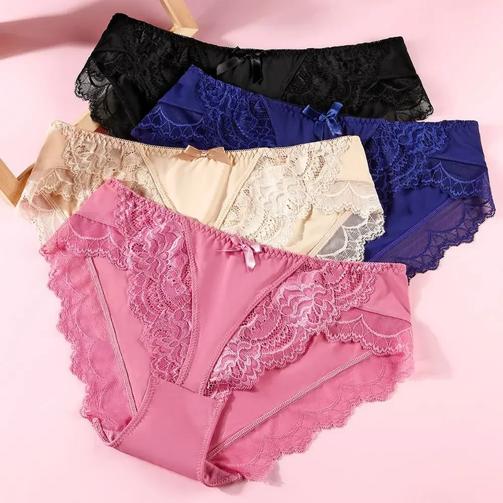 

Women's Panties Low-Waist Ice Silk Underwear Ladies Lace Briefs Girls Cotton Bottom Crotch Comfortable Triangle Underpants