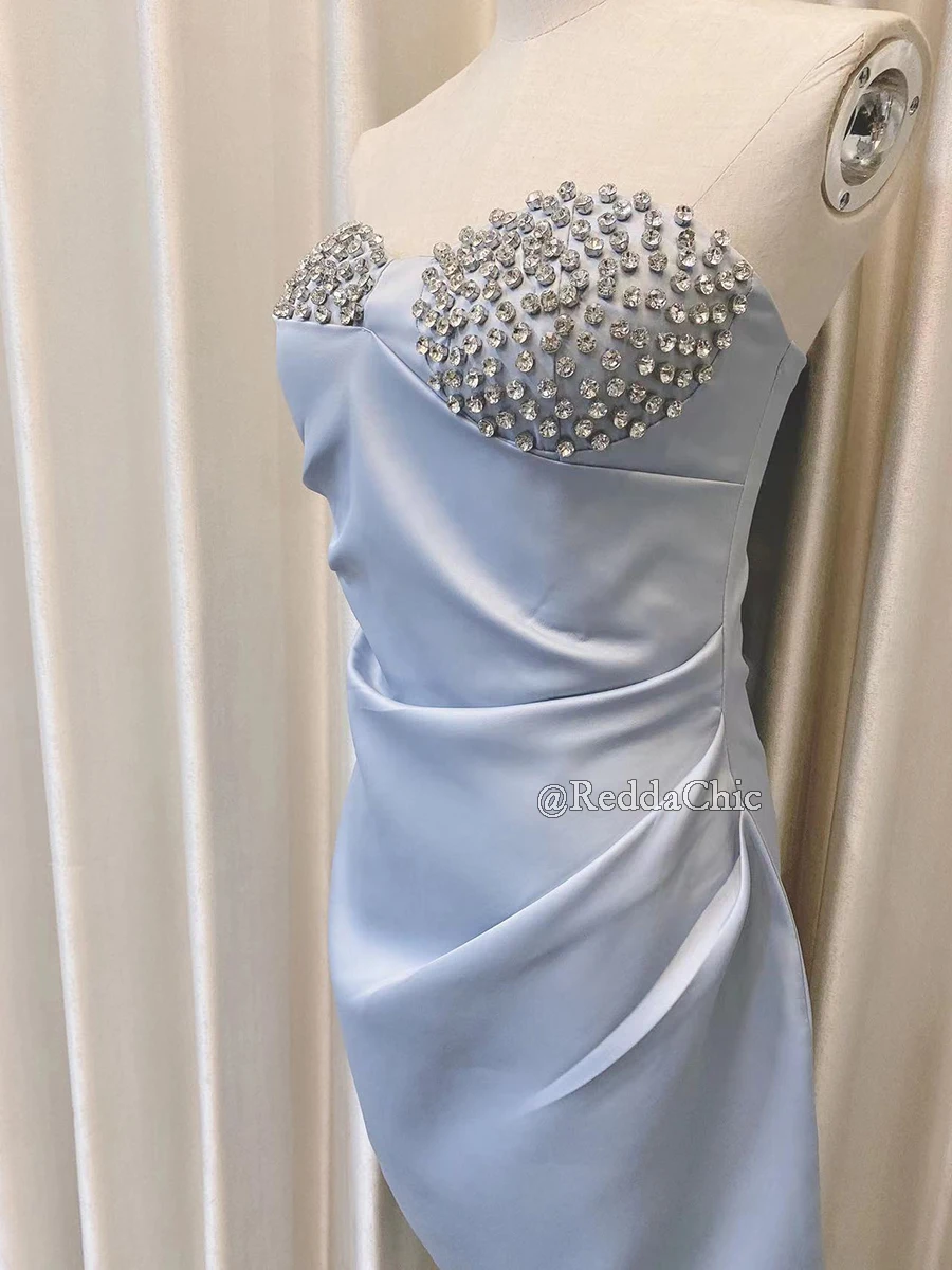 REDDACHiC-vestido de satén con adornos de diamantes para mujer, minivestido de tubo fruncido con corsé acolchado sin tirantes brillante, ropa Formal para fiesta de graduación