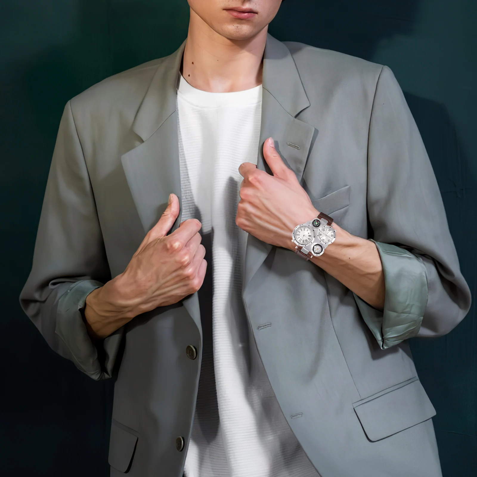 

1pcs Dual Watch for Men Compass Thermometer Adjustable Band Multi Watches Accessories Temperature Gauge