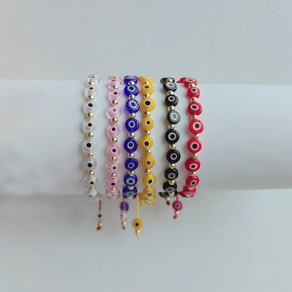 HERLOOK-pulsera turca con esmalte multicolor para mujer, joyería contra el mal de ojo, Pulseras con cuentas de hilo ajustables, venta al por mayor
