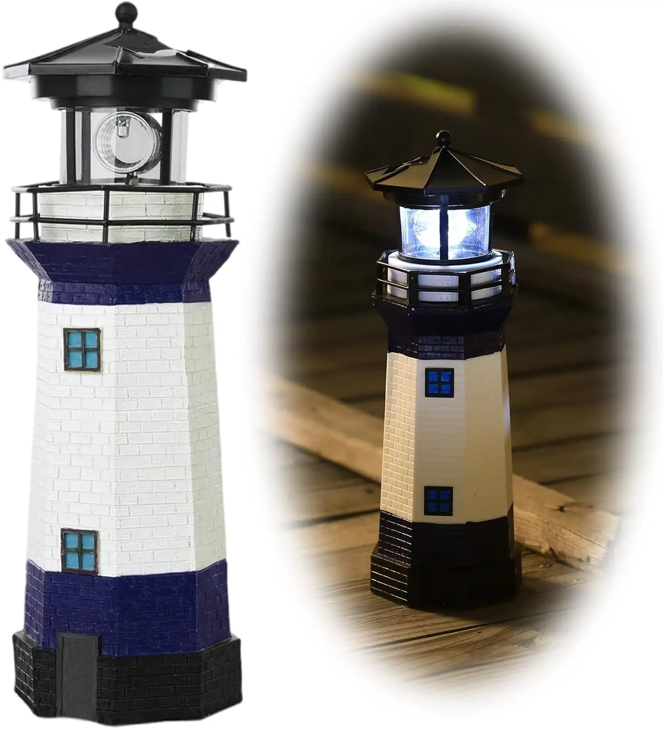 

Solar Lighthouse Lamp with Rotating Beacon LED - Outdoor Garden Patio Decor, Blue